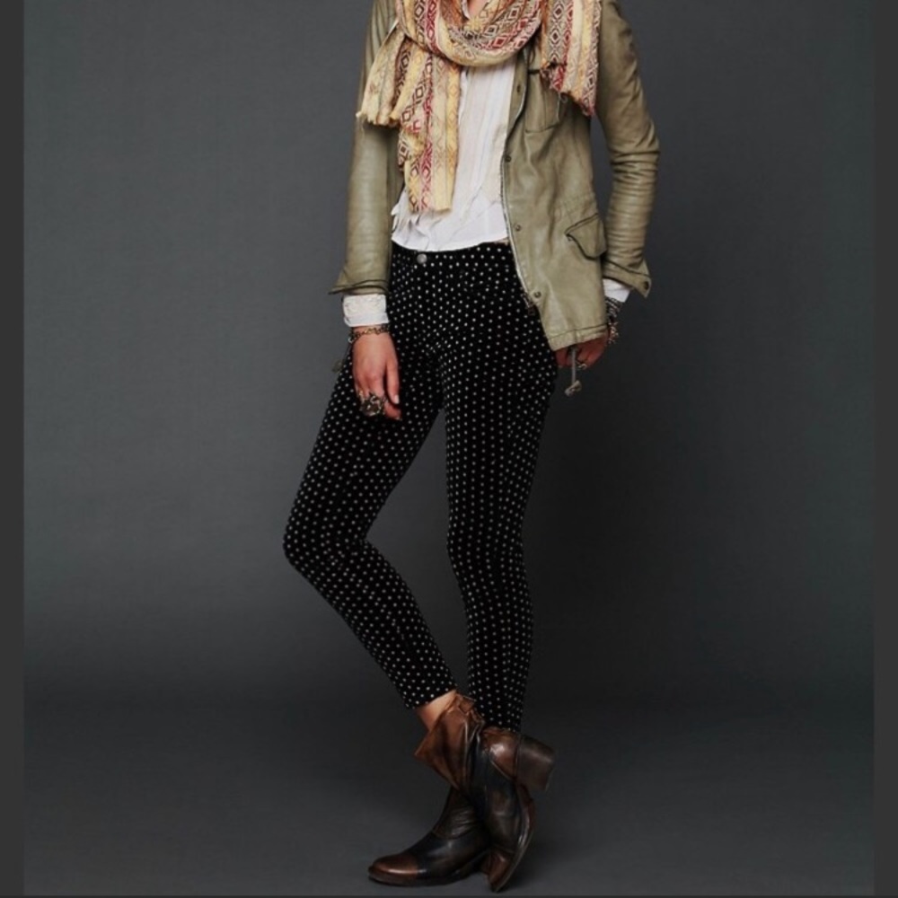 Free People Polka Dot Velvet skinny pant